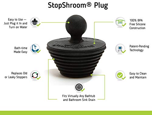 StopShroom Tub 2 Pack Universal Stopper for Bathtub and Bathroom Sink Drains Black Plug 2pk 2 Count - Image 3
