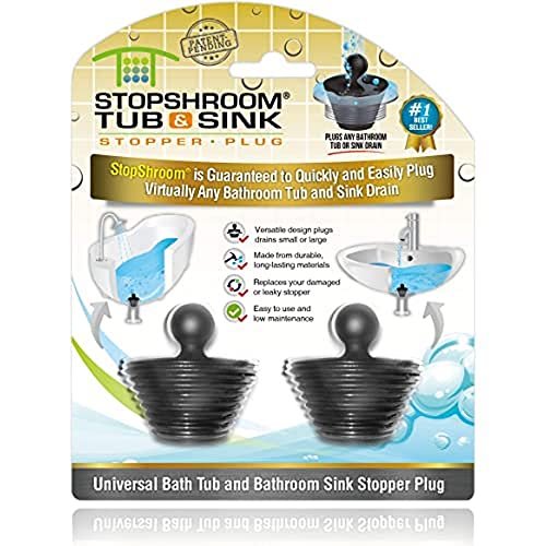 StopShroom Tub 2 Pack Universal Stopper for Bathtub and Bathroom Sink Drains Black Plug 2pk 2 Count - Image 1