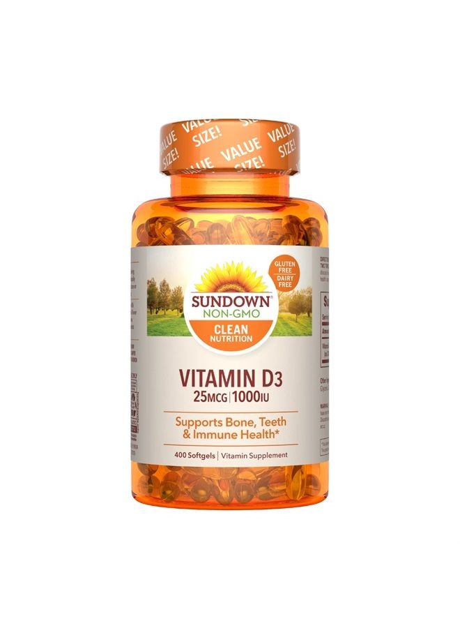Sundown Vitamin D3 1000 IU, Supports Bone, Teeth, and Immune Health, 400 Softgels - Image 1