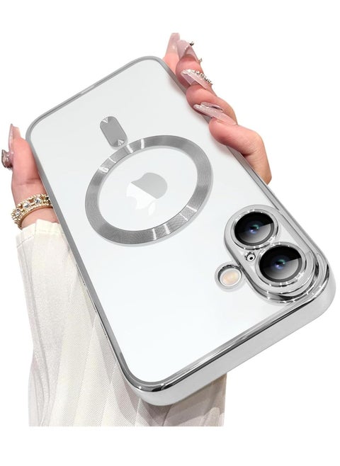 iPhone 16 Magnetic Case with Built-in Camera Lens Protector â MagSafe Compatible, Soft TPU Anti-Scratch Shockproof Slim Clear Cover for Women & Men, Silver
