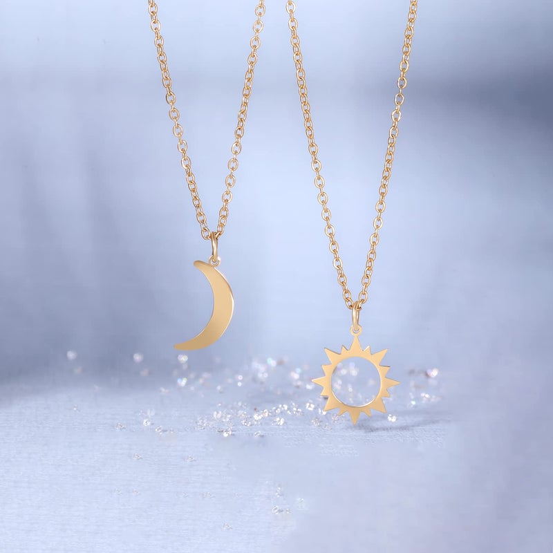 Sucanra Best Friend Necklace for 2, Sun and Moon Matching Friendship Necklace Jewelry Gifts for BFF Sisters Girls (Gold) - Image 2