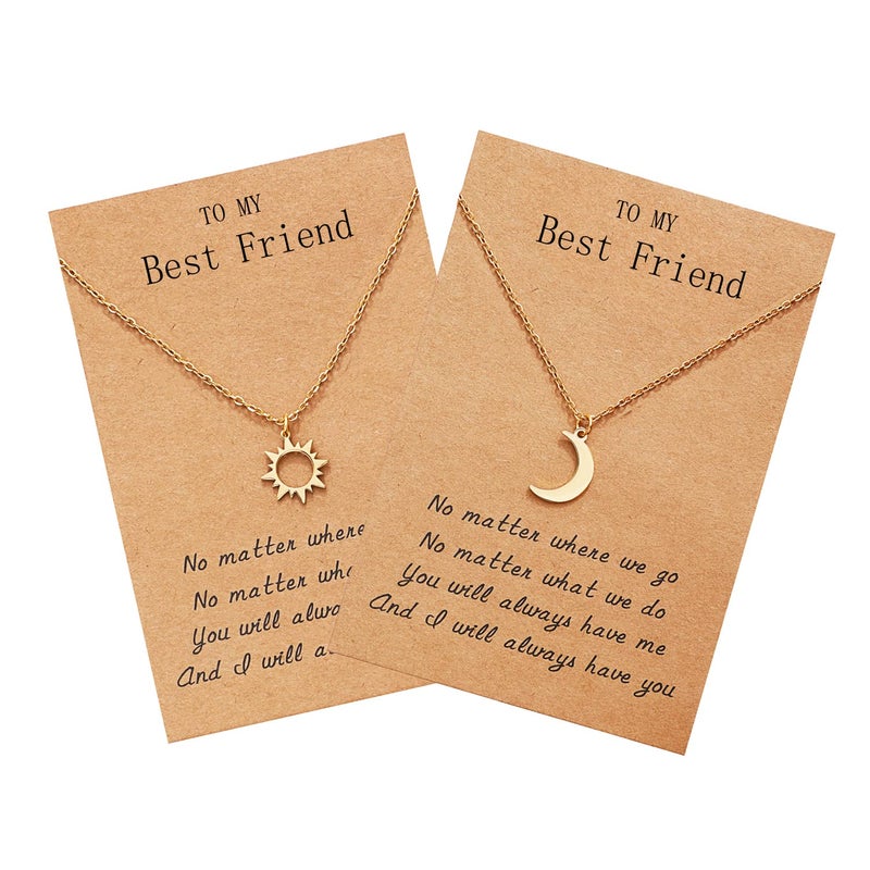 Sucanra Best Friend Necklace for 2, Sun and Moon Matching Friendship Necklace Jewelry Gifts for BFF Sisters Girls (Gold) - Image 1