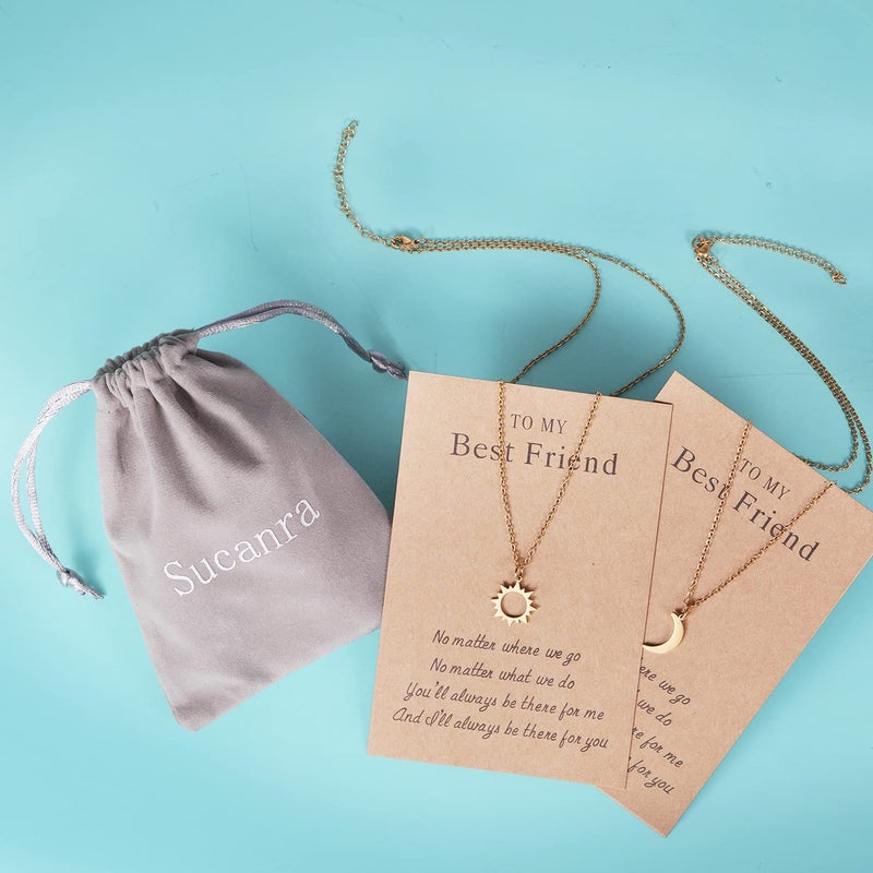 Sucanra Best Friend Necklace for 2, Sun and Moon Matching Friendship Necklace Jewelry Gifts for BFF Sisters Girls (Gold) - Image 5