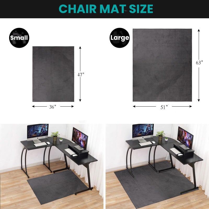 QQpony 63"x51" Office Chair Mat for Hardwood Floor, Flannel Fabric Desk Rug for Hard Surface, Protector Floor Mat for Home Office (Grey) - Image 2