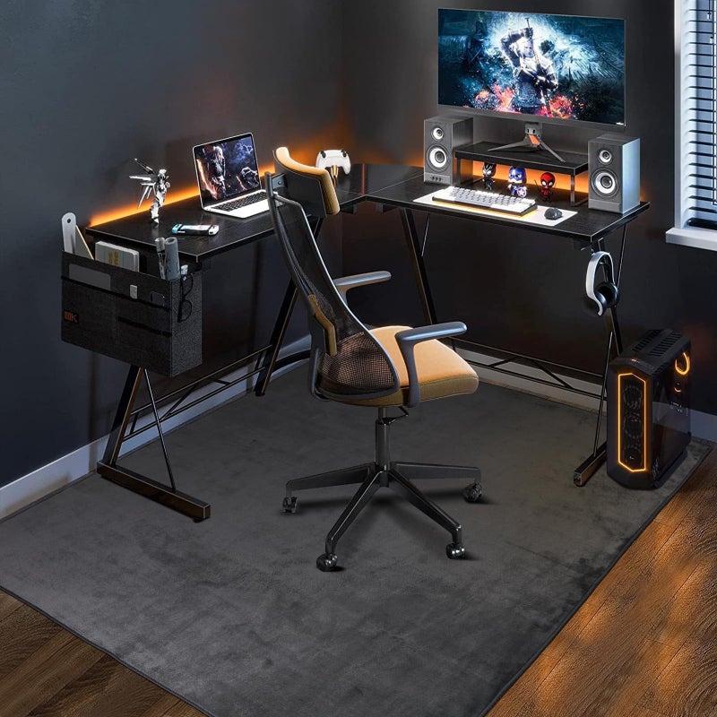 QQpony 63"x51" Office Chair Mat for Hardwood Floor, Flannel Fabric Desk Rug for Hard Surface, Protector Floor Mat for Home Office (Grey) - Image 1