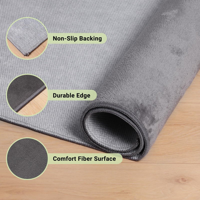 QQpony 63"x51" Office Chair Mat for Hardwood Floor, Flannel Fabric Desk Rug for Hard Surface, Protector Floor Mat for Home Office (Grey) - Image 3