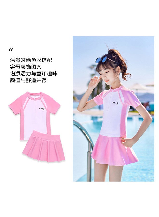 YouYou Children's Swimwear, Girls' Two-piece Swimsuit Dress Style, Medium And Large Kids' Swimwear, Girls' Cute Professional Hot Spring Swimsuit Set - Image 3