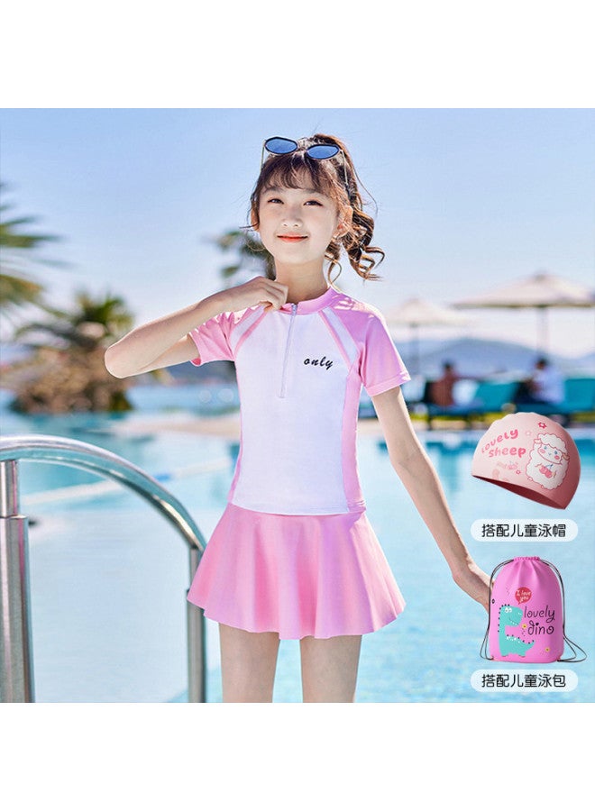 YouYou Children's Swimwear, Girls' Two-piece Swimsuit Dress Style, Medium And Large Kids' Swimwear, Girls' Cute Professional Hot Spring Swimsuit Set - Image 2