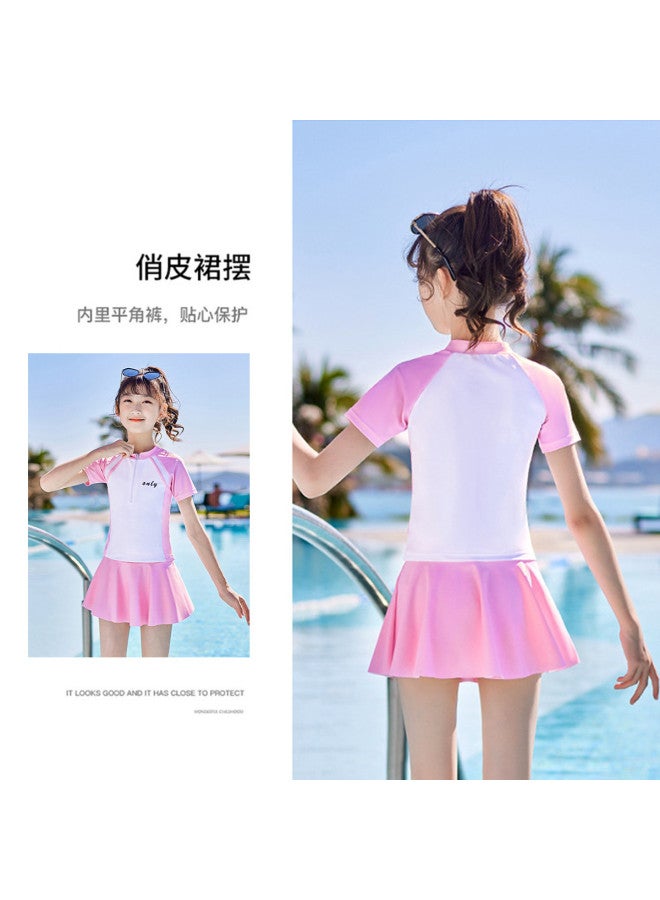 YouYou Children's Swimwear, Girls' Two-piece Swimsuit Dress Style, Medium And Large Kids' Swimwear, Girls' Cute Professional Hot Spring Swimsuit Set - Image 5