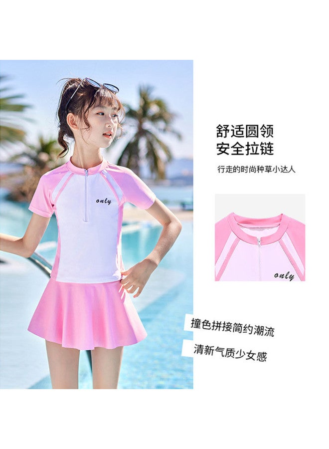 YouYou Children's Swimwear, Girls' Two-piece Swimsuit Dress Style, Medium And Large Kids' Swimwear, Girls' Cute Professional Hot Spring Swimsuit Set - Image 4