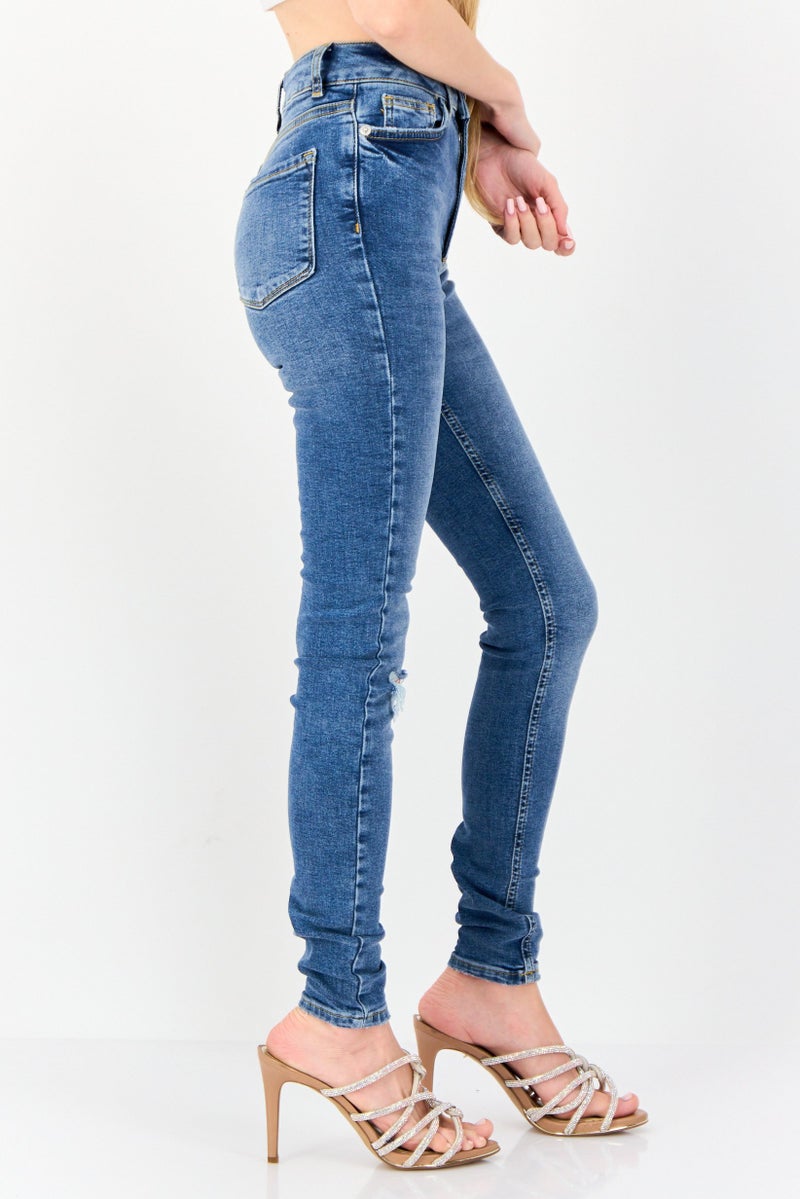 NEW LOOK Women Regular Fit Rip Stretchable Straight Leg Denim, Blue - Image 4