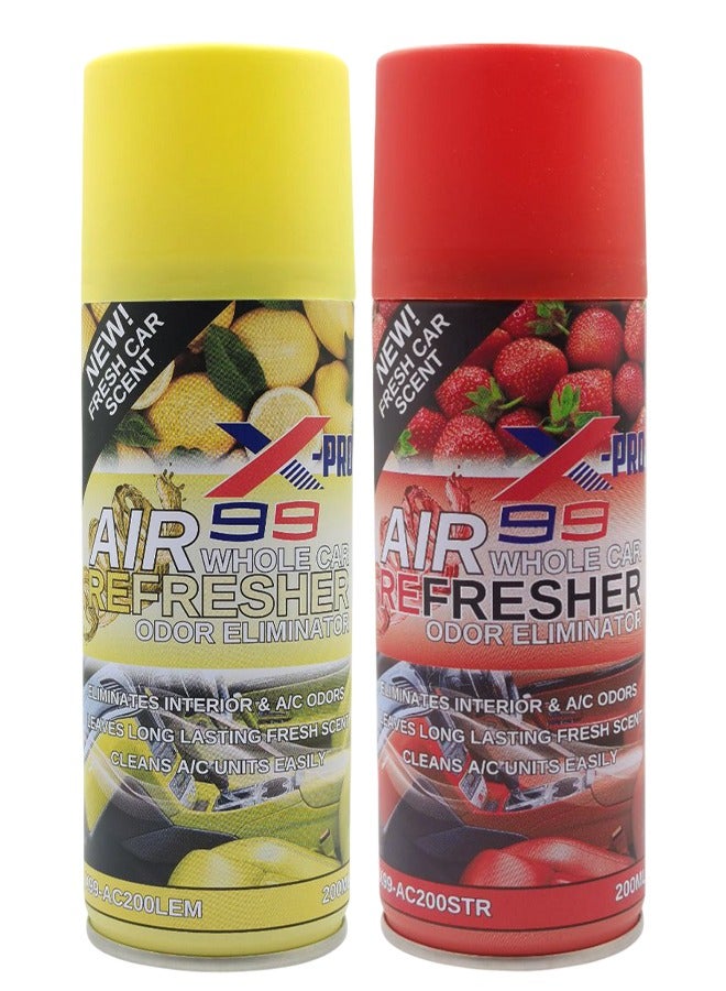 X Pro 99 X-PRO X99 Whole Car Air Refresher Combo 200ml Lemon and Strawberry Car AC Vent Cleaner Interior Odor Eliminator Long Lasting Cabin Freshener Spray for Cars SUV Truck Removes Smoke Food Pet Smell Air Conditioner Freshener Pack - Image 1