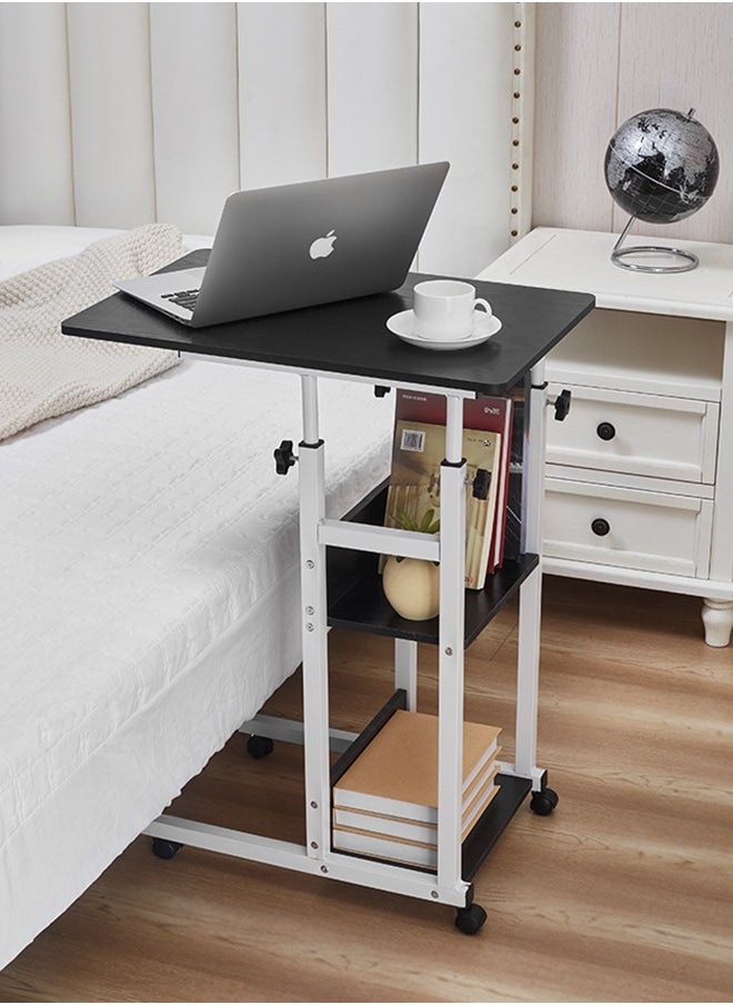 LAWAZIM Computer Table - Black, 73x55x90cm - Adjustable Rolling Desk with Storage Shelves and Swivel Wheels – Ideal for Home Office, Bedroom, Sofa Side, or Study Use  - Image 1