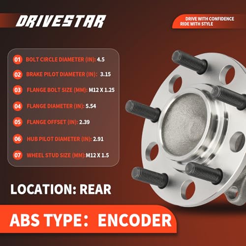 DRIVESTAR مجموعة محور العجلة والمحمل الخلفي DRIVESTAR 512332 للجهة اليسرى/اليمنى تناسب كرايسلر 200 2011-14/سيبرينغ 2007-10، لدودج كاليبر 07-12/أفينجر 2008-14، لجيب باتريوت 07-17/كومباس 07-17 - Image 3