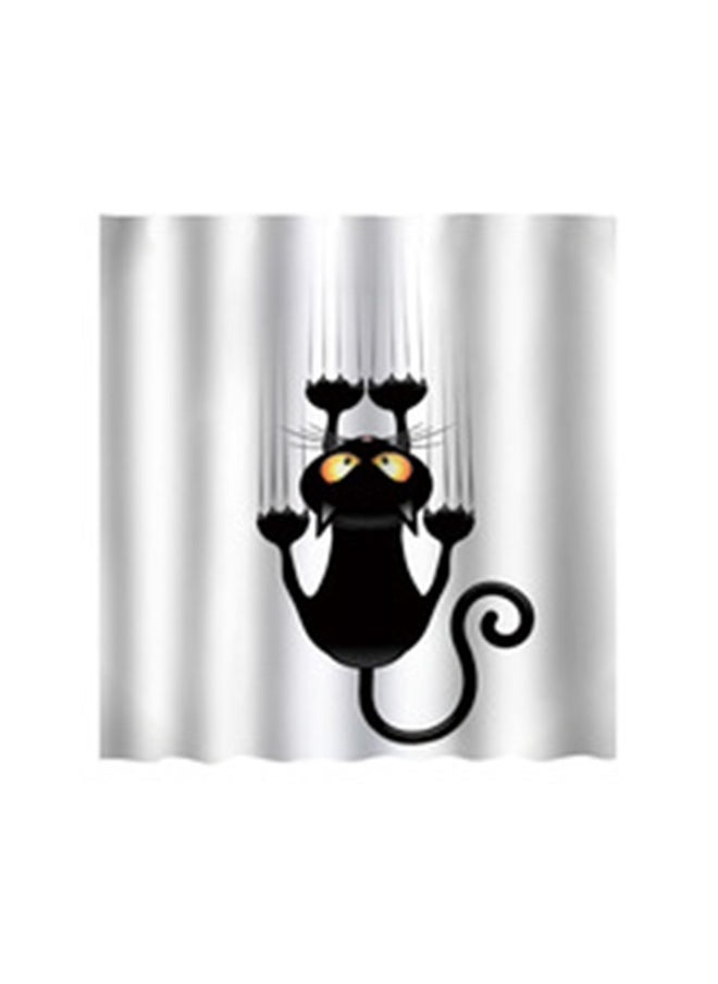 yongsheng Cat Printed Shower Curtain With Hook White/Black/Yellow 150x180cm，Funny Cat Cute Cartoon Kids Shower Curtain Set Children Black White Paw Animal Polyester Waterproof Cloth Bathroom Curtain with 12 Hooks  - Image 1