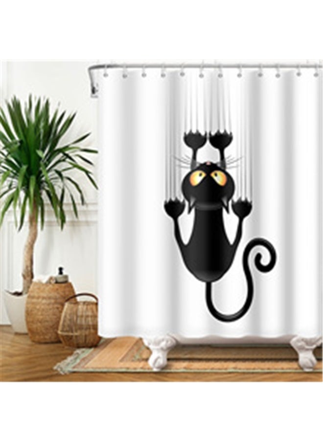 yongsheng Cat Printed Shower Curtain With Hook White/Black/Yellow 150x180cm，Funny Cat Cute Cartoon Kids Shower Curtain Set Children Black White Paw Animal Polyester Waterproof Cloth Bathroom Curtain with 12 Hooks  - Image 4