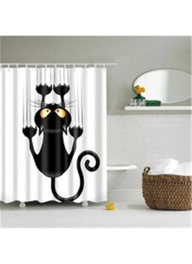 yongsheng Cat Printed Shower Curtain With Hook White/Black/Yellow 150x180cm，Funny Cat Cute Cartoon Kids Shower Curtain Set Children Black White Paw Animal Polyester Waterproof Cloth Bathroom Curtain with 12 Hooks  - Image 5