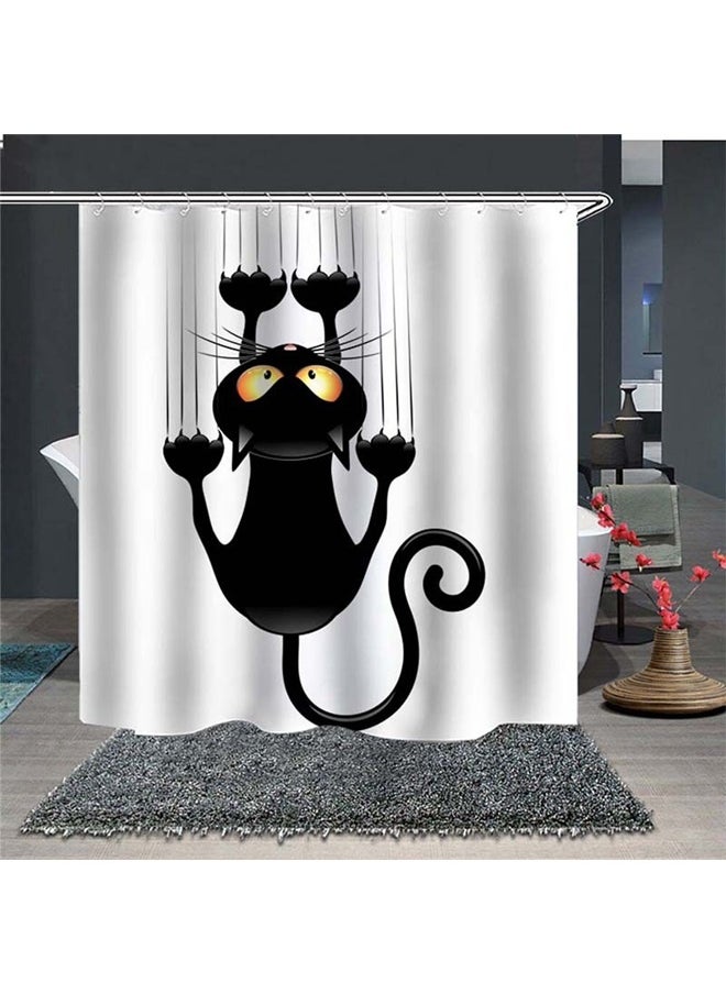 yongsheng Cat Printed Shower Curtain With Hook White/Black/Yellow 150x180cm，Funny Cat Cute Cartoon Kids Shower Curtain Set Children Black White Paw Animal Polyester Waterproof Cloth Bathroom Curtain with 12 Hooks  - Image 2