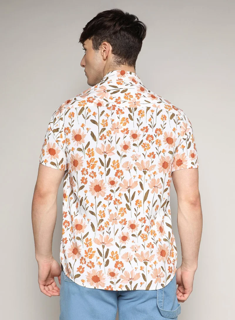 Campus Sutra Men's Orange Flower Shirt