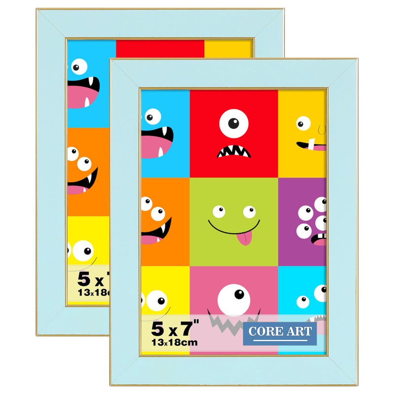 CORE ART 5x7 Picture Frames Soft Blue Photo Frames Set of 2  5 by 7 Colorful Frame with HD Plexiglass  Wall or Tabletop Display - Image 1