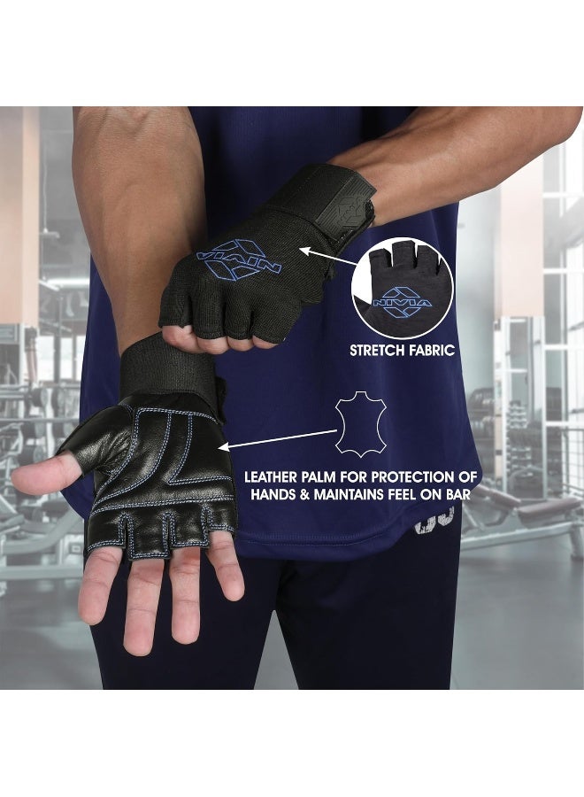 Nivia Scorpion Genuine Leather Gym Gloves for Men & Women, Cross Training & Fitness Gloves with Anti-Slip Padded Palm, Adjustable Wrist Support (Black/Blue, XL) - Image 5