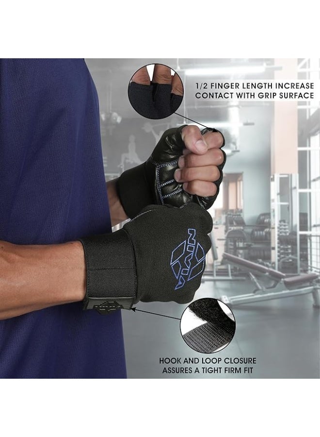 Nivia Scorpion Genuine Leather Gym Gloves for Men & Women, Cross Training & Fitness Gloves with Anti-Slip Padded Palm, Adjustable Wrist Support (Black/Blue, XL) - Image 4