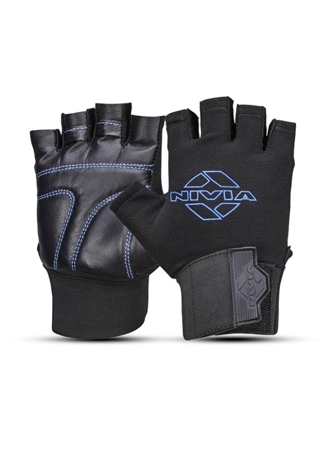 Nivia Scorpion Genuine Leather Gym Gloves for Men & Women, Cross Training & Fitness Gloves with Anti-Slip Padded Palm, Adjustable Wrist Support (Black/Blue, XL) - Image 1