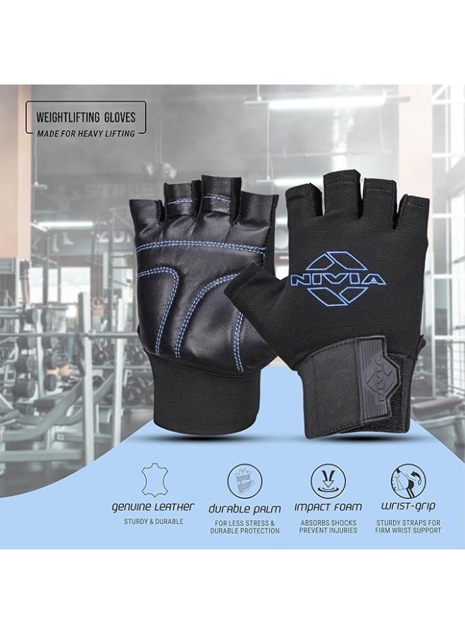 Nivia Scorpion Genuine Leather Gym Gloves for Men & Women, Cross Training & Fitness Gloves with Anti-Slip Padded Palm, Adjustable Wrist Support (Black/Blue, XL) - Image 3