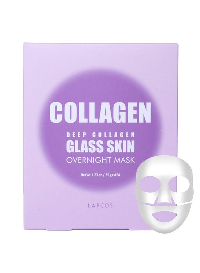 لابكوس قناع LAPCOS Deep Collagen Glass Skin Overnight Mask - قناع كوري للعناية بالبشرة مع مستخلص الورد PDRN، وكولاجين نباتي وشرائح هيدروجيل - أقنعة وجه كولاجين لشد البشرة مضادة للحساسية (4 قطع، 1.23 أونصة) - Image 1