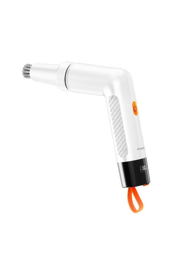 porodo MiniSpin Electric Cleaning Brush with Multi Head Attachments & Dual Speed Cleaning / Smart Power Display / Rotating Deep Cleaner- White - Image 2