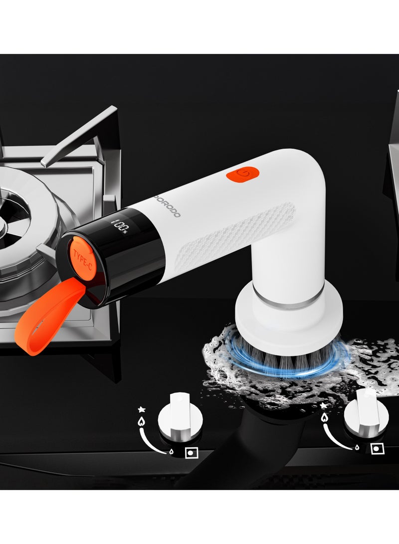 porodo MiniSpin Electric Cleaning Brush with Multi Head Attachments & Dual Speed Cleaning / Smart Power Display / Rotating Deep Cleaner- White - Image 3