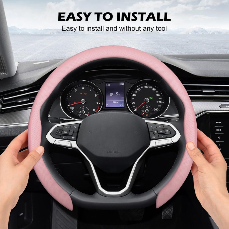 Frani Nappa Leather Steering Wheel Cover,Universal Fit 15 Inch-Premium Non-Slip Breathable Comfort Grip for Cars Trucks SUVs,Anti-Slip Durable Interior Upgrade Light Pink - Image 4
