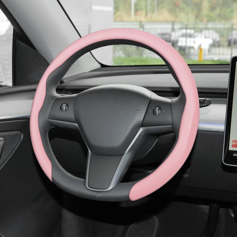 Frani Nappa Leather Steering Wheel Cover,Universal Fit 15 Inch-Premium Non-Slip Breathable Comfort Grip for Cars Trucks SUVs,Anti-Slip Durable Interior Upgrade Light Pink - Image 1