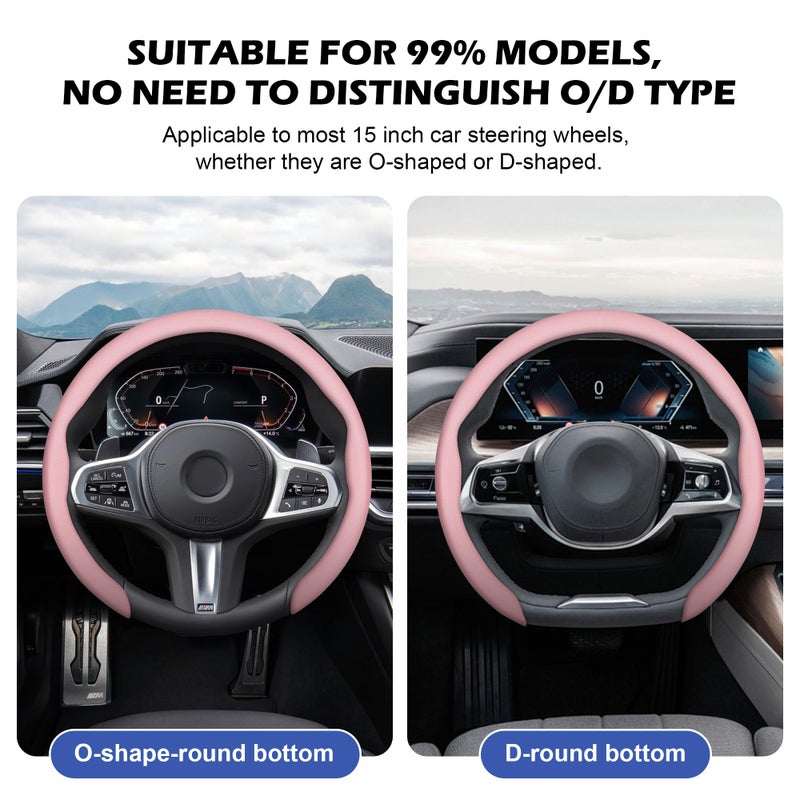 Frani Nappa Leather Steering Wheel Cover,Universal Fit 15 Inch-Premium Non-Slip Breathable Comfort Grip for Cars Trucks SUVs,Anti-Slip Durable Interior Upgrade Light Pink - Image 3
