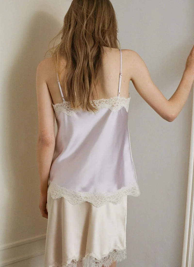 Mango Lace Detail Satin Top