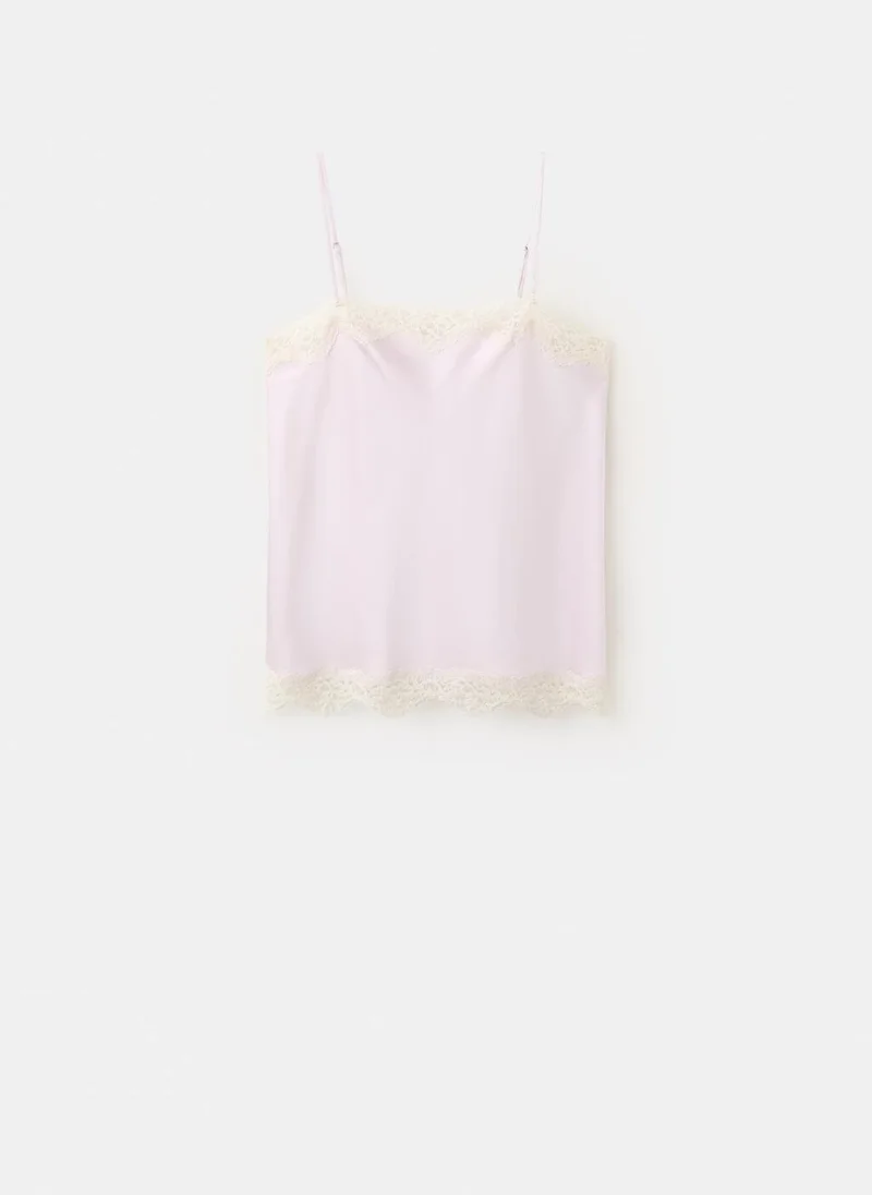 Mango 68-MALVA Lace Detail Satin Top for Women | Best Price UAE