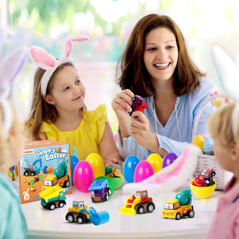 ZenBombs 12 Plastic Easter Eggs Filled with Pull-Back Engineering Toys Gift for Easter Egg Hunt, Birthday Party for Kids Over 3 Years Old - Image 5