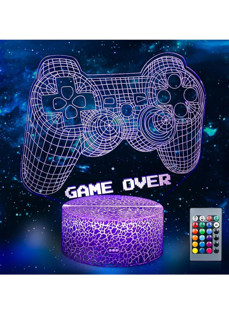 3D Illusion Gaming Lamp LED Night Light with Remote Control and Touch Control, 16-Color Flashing Gaming Atmosphere Lamp，USB/Battery Powered, Cracked Style Base Design, Perfect for Game Rooms, Bedrooms, and Gamer Gifts