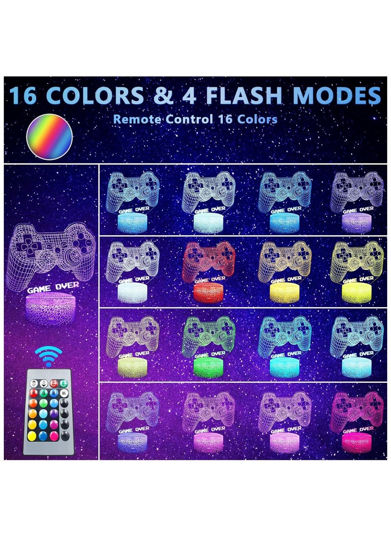 3D Illusion Gaming Lamp LED Night Light with Remote Control and Touch Control, 16-Color Flashing Gaming Atmosphere Lamp，USB/Battery Powered, Cracked Style Base Design, Perfect for Game Rooms, Bedrooms, and Gamer Gifts