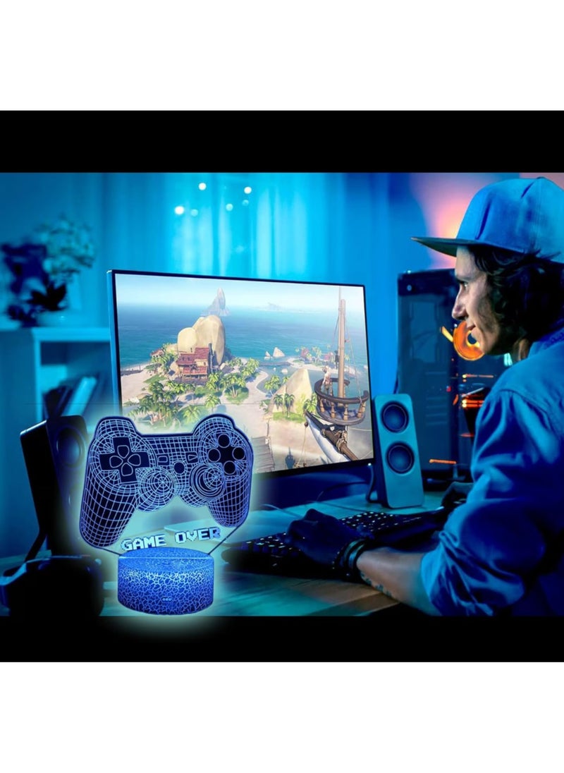 3D Illusion Gaming Lamp LED Night Light with Remote Control and Touch Control, 16-Color Flashing Gaming Atmosphere Lamp，USB/Battery Powered, Cracked Style Base Design, Perfect for Game Rooms, Bedrooms, and Gamer Gifts