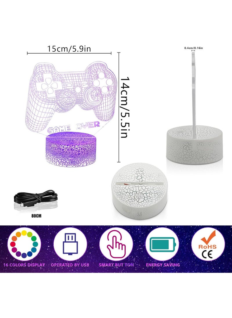 3D Illusion Gaming Lamp LED Night Light with Remote Control and Touch Control, 16-Color Flashing Gaming Atmosphere Lamp，USB/Battery Powered, Cracked Style Base Design, Perfect for Game Rooms, Bedrooms, and Gamer Gifts