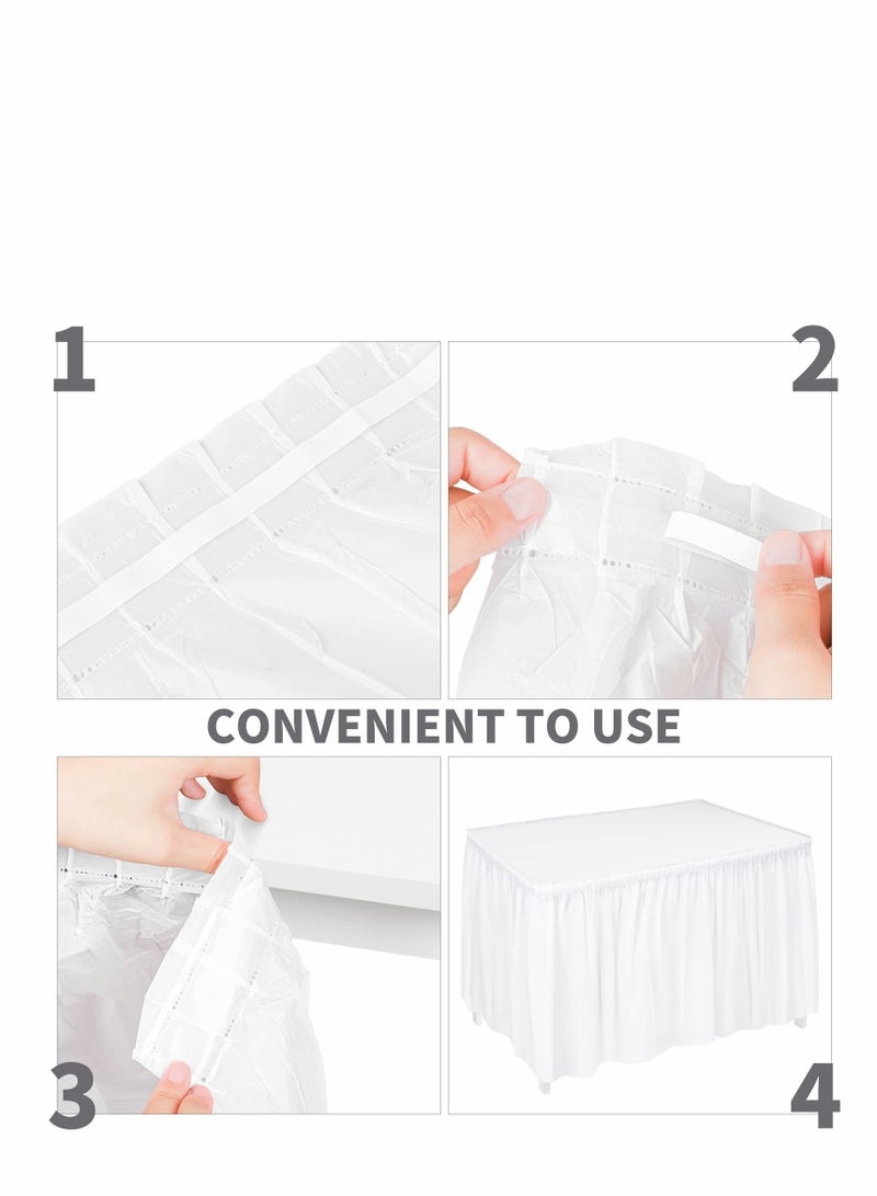 Y&D Table Skirt, Plastic Waterproof Reusable Tablecloth Skirt for Birthday Wedding Holiday Party Reception Decorations, White, 6 Pack, 14 Feet x 29 Inch - Image 4