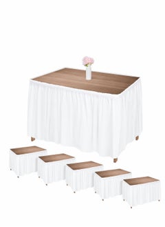 Y&D Table Skirt, Plastic Waterproof Reusable Tablecloth Skirt for Birthday Wedding Holiday Party Reception Decorations, White, 6 Pack, 14 Feet x 29 Inch  - Image 1