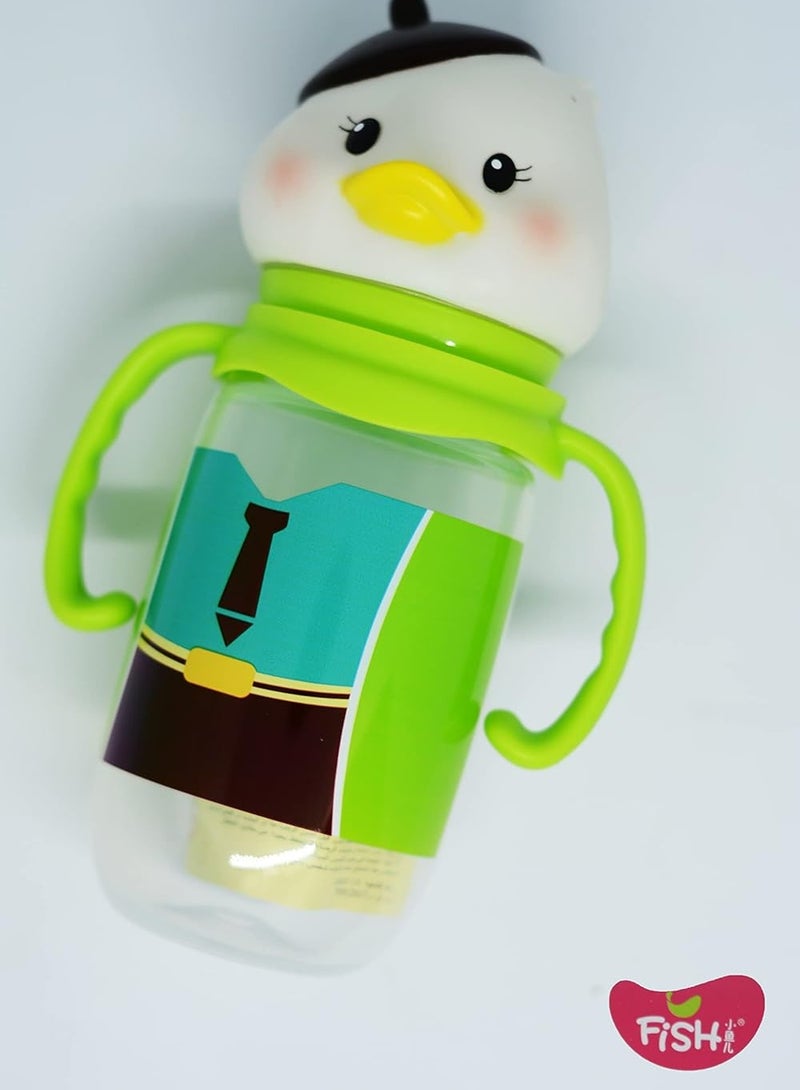 FISH Baby Feeding Bottle with Duck Mouth Handle 210ml Green - Image 1
