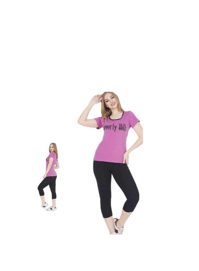 Teknur Women's Pajama Set – One Size Fits S-M-L, Made from Cotton & Lycra for Ultimate Comfort and a Stylish Look, Made in Turkey 