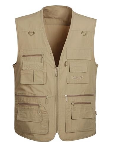 Lentta Men's Fishing Vest Summer Outdoor Work Safari Photo Cargo Vest 14 Pockets(PoplinKhaki-L) - Image 1