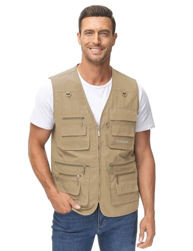 Lentta Men's Fishing Vest Summer Outdoor Work Safari Photo Cargo Vest 14 Pockets(PoplinKhaki-L) - Image 4