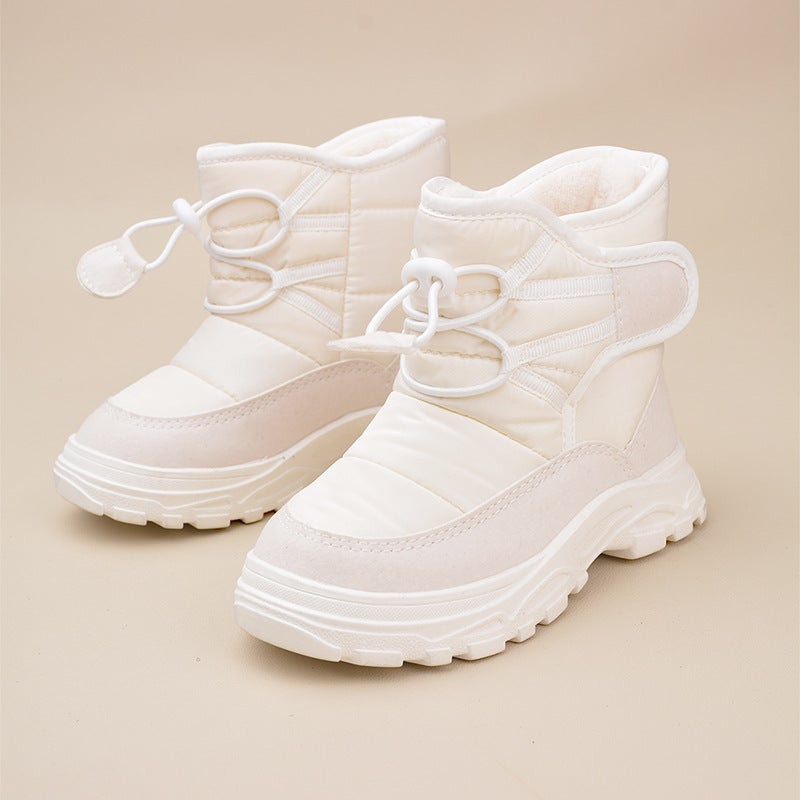 High-Top Warm Children'S Snow Boots Casual Wide Velcro Soft-Soled Cotton Shoes With Fleece Black Baby Cotton Boots - Image 1