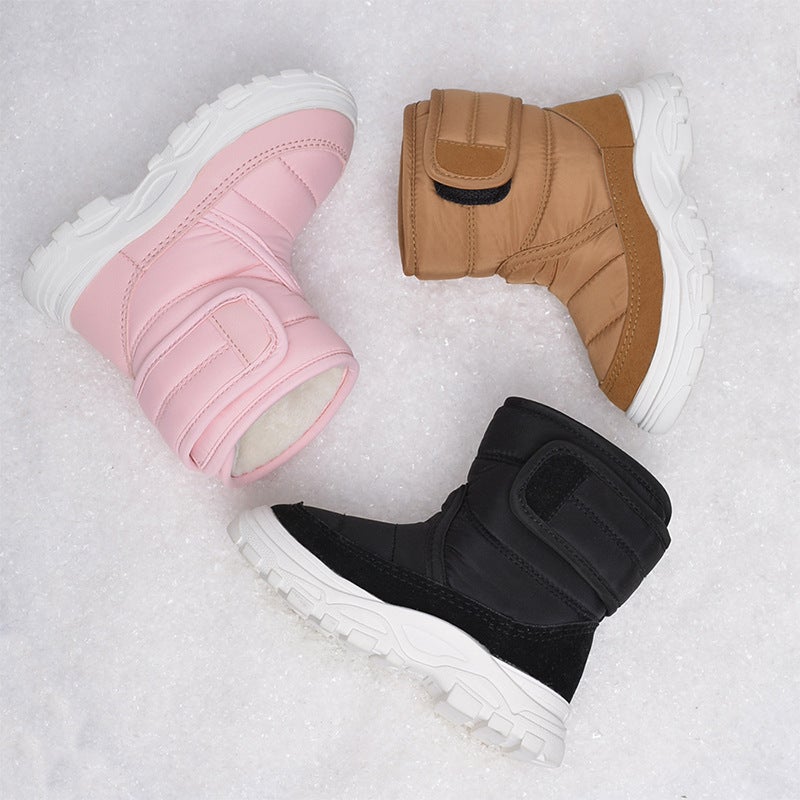 High-Top Warm Children'S Snow Boots Casual Wide Velcro Soft-Soled Cotton Shoes With Fleece Black Baby Cotton Boots - Image 2