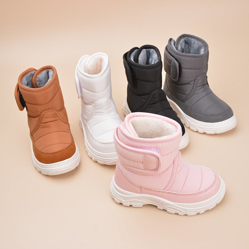High-Top Warm Children'S Snow Boots Casual Wide Velcro Soft-Soled Cotton Shoes With Fleece Black Baby Cotton Boots - Image 3